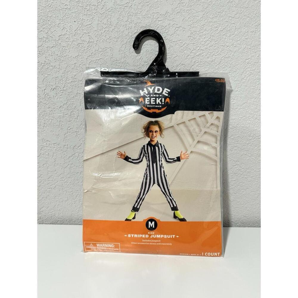 HYDE & EEK! Beetlejuice style Striped Jumpsuit Costume Boy/Girl Medium